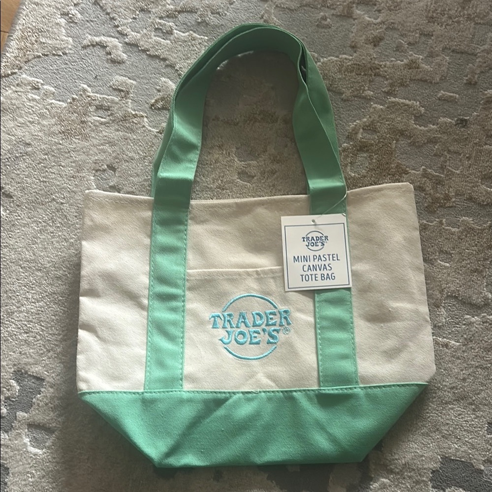 Trader Joes Mint Green Canvas Mini Tote Bag
